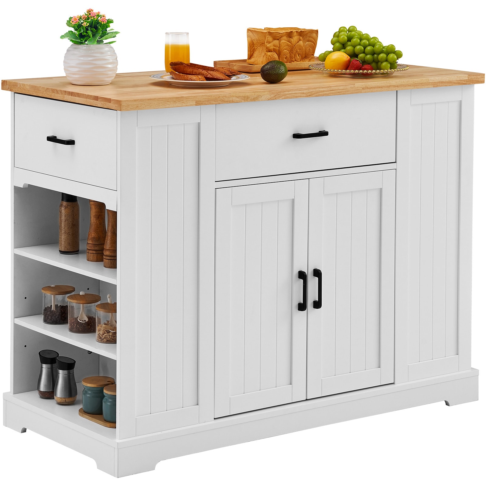 Kitchen Island Cart With Storage Cabinet Serving Cart And Drawer_voghion.com